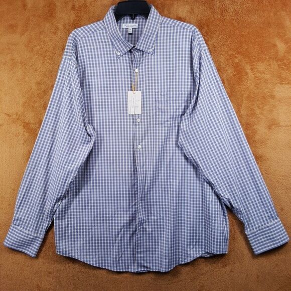 PETER MILLAR Shirt Mens Medium Blue Check Summer Comfort Prairie Performance - Picture 3 of 11